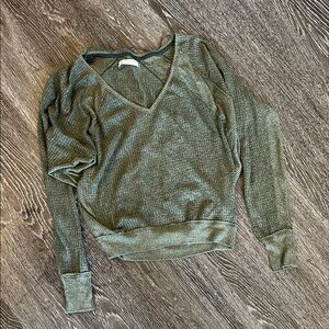 Olive Green V-Neck Waffle Top, We the Free, XS
